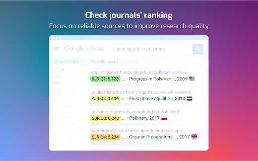 ExCITATION – Journal Ranking & Impact Factor for Google Scholar™ screenshot