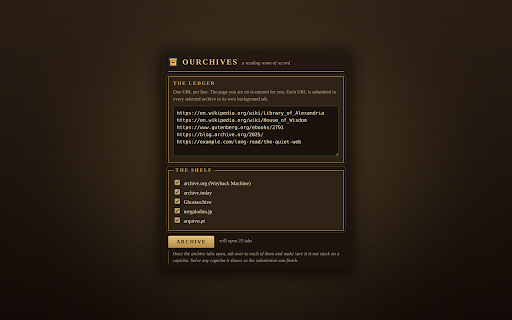 Ourchives screenshot