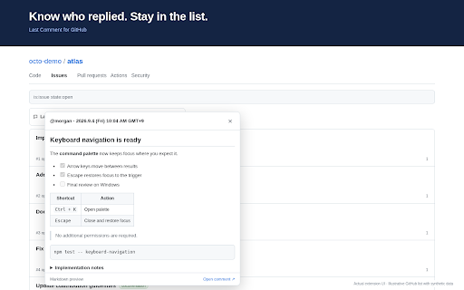 Last Comment for GitHub screenshot