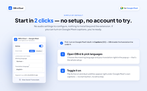 DBird Dual Live Captions & Translation for Google Meet screenshot