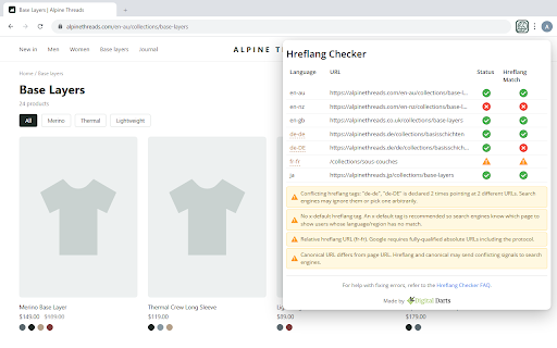 Hreflang Checker screenshot