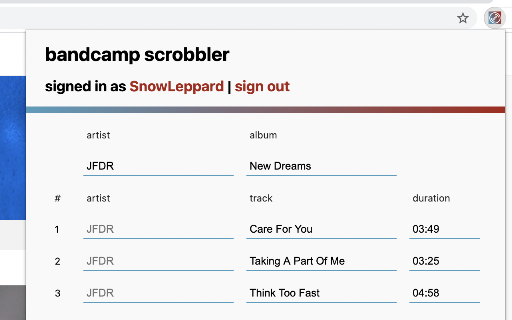Bandcamp Scrobbler screenshot