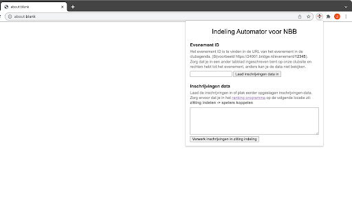 Indeling Automator voor NBB screenshot