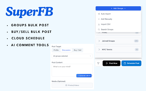 SuperFB: Groups Bulk Poster, Cloud Scheduler, & AI Tools screenshot