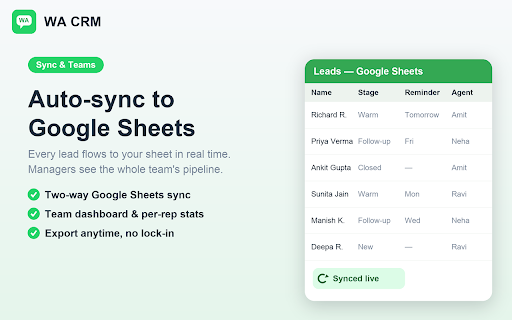 WA CRM — Lead Manager & CRM for WhatsApp Web screenshot