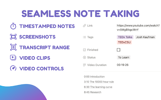 YouTube Notes to Notion with Udemy, Coursera, BiliBili and more by Snipo screenshot