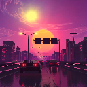 The drive on the road at sunset icon