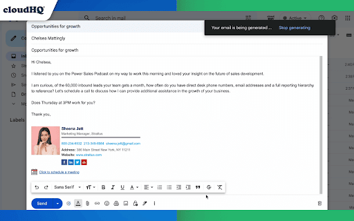 ChatGPT for Gmail by cloudHQ screenshot