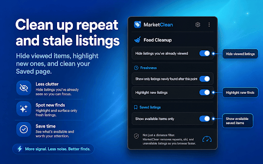 MarketClean: Facebook Marketplace Filter – Distance & Keywords screenshot