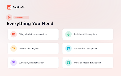 CaptionGo – Bilingual Subtitles & AI Live Captions for Any Video screenshot