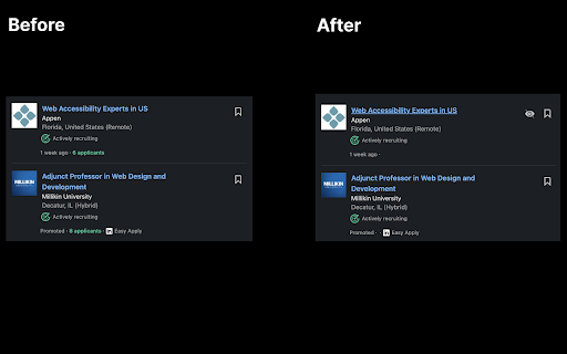 Hide LinkedIn Applicants screenshot