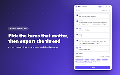 AI Chat Exporter: Save ChatGPT, Claude, Gemini & more as PDF, Word & more screenshot