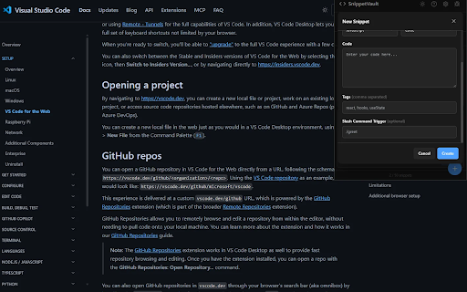 Code Snippet Saver - SnippetVault screenshot