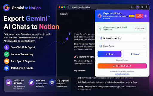 Export Gemini Chats to Notion screenshot