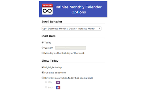 Infinite Monthly Calendar screenshot
