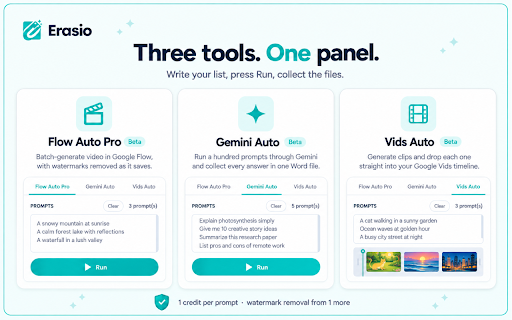 Erasio - Automate Google Flow, Gemini and Google Vids screenshot