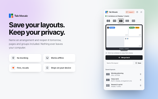 Split Screen & Tile Tabs — Multi-Monitor Grid Layouts | Tab Mosaic screenshot