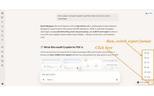 Microsoft Copilot to PDF: Export Microsoft Copilot Chats to PDF, Markdown, screenshot