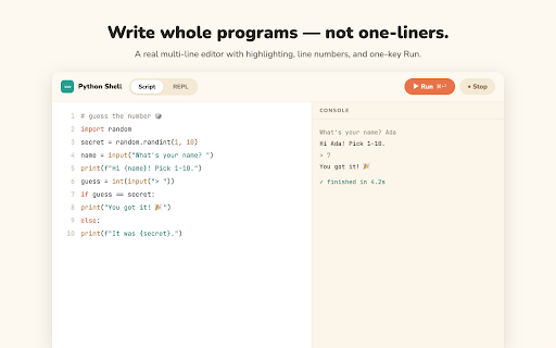 Python Shell — Run & Learn Python: Compiler & IDE screenshot