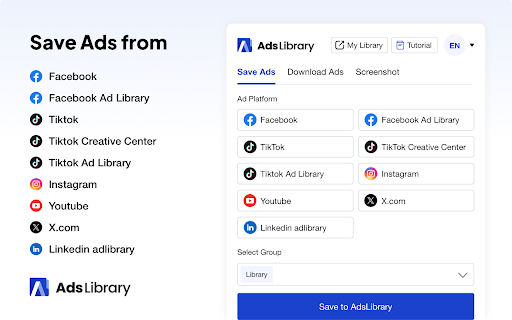 Ad Library - Save Facebook, TikTok, Youtube, Ins and Twitter Ads screenshot