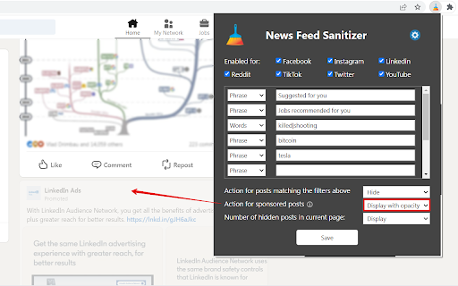 News Feed Sanitizer screenshot