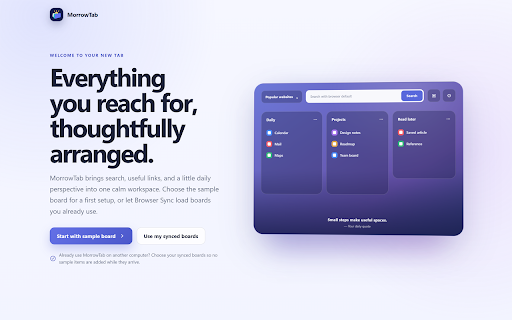 MorrowTab: Links & Calendar screenshot
