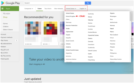 Country Switcher for Google Play screenshot