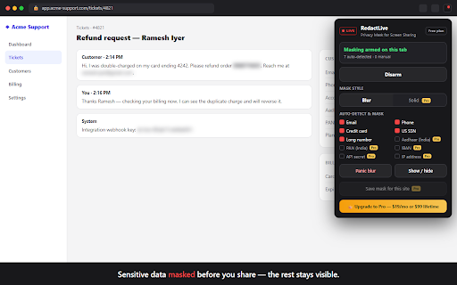 RedactLive — Privacy Mask for Screen Sharing screenshot
