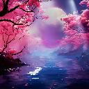 Dreamlike river twin moons icon