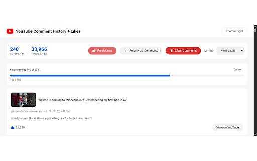 YouTube Comment History + Likes screenshot