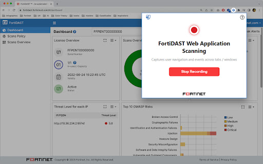 FortiDAST Web Application Scanning screenshot