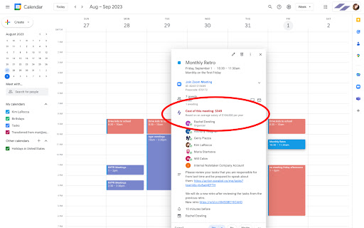 Cost Of Meeting for Google Calendar screenshot