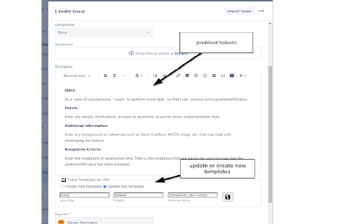 Ticket Templates for Jira, Azure DevOps & Trello screenshot