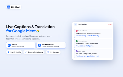 DBird Dual Live Captions & Translation for Google Meet screenshot