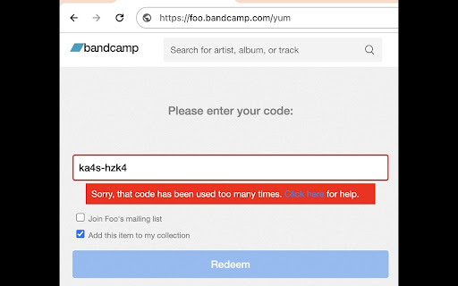 Bandcamp redeemer screenshot