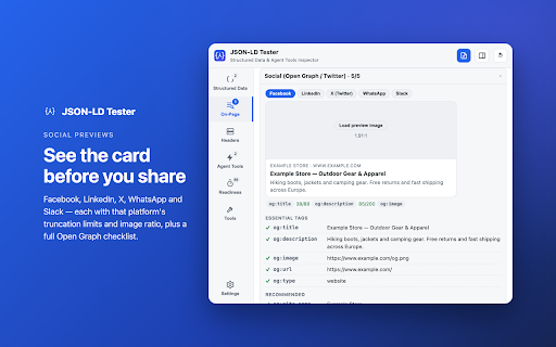 JSON-LD Tester – Structured Data & Agent Tools Inspector screenshot