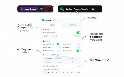 BuyFast - Amazon Flipkart Price History & Auto Checkout screenshot