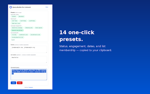 Query Builder for Listmonk screenshot