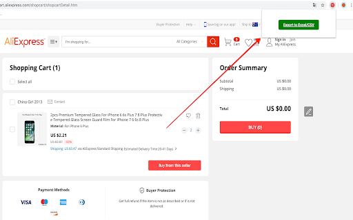 Aliexpress Cart Exporter screenshot