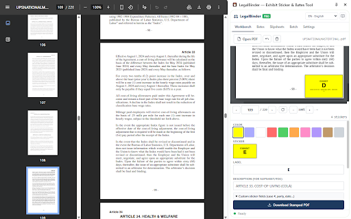LegalBinder — Exhibit Sticker & Bates Tool screenshot
