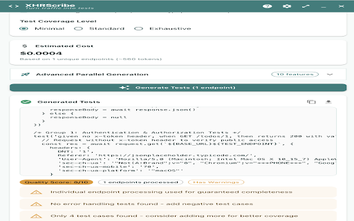 XHRScribe - AI API Test Generator screenshot