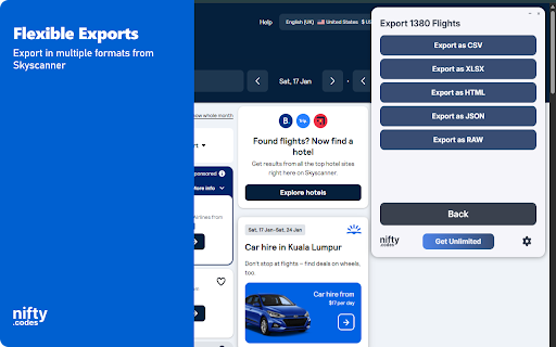 S-Flights Scraper: Export Flights, Hotels, Car Hire & More screenshot