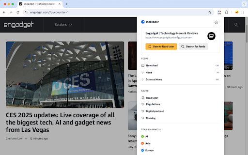 Inoreader: Read-later and RSS extension screenshot