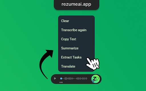 Extraia texto de áudios no WhatsApp com Rezume AI screenshot