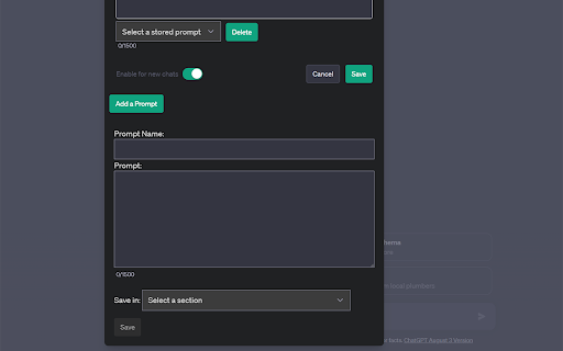 ChatGPT Custom Instructions Storage screenshot