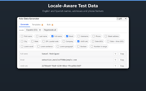 Fake Data Generator: Test Names, Emails & UUIDs screenshot
