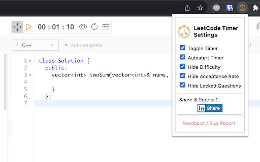 LeetCode Timer screenshot