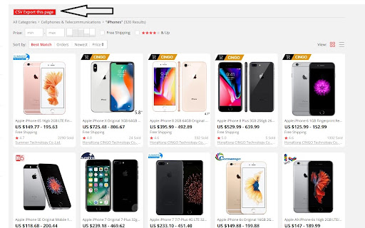 AliExpress CSV Export screenshot