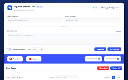 Yelp Web Scraper Tool – Extract Business Leads screenshot