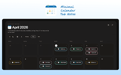 Minimal Calendar Tab Notes screenshot